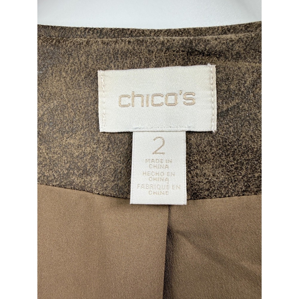 Chico's Jacket Womens 2 Brown Faux Suede Fringe Open Front Boho Western Long - Picture 2 of 9